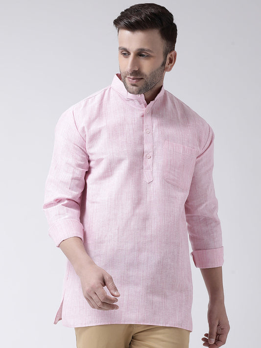 RIAG Pink Color Long Sleeves Men's Cotton Short Kurta