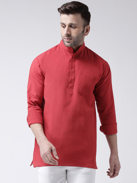 RIAG Red Color Long Sleeves Men's Cotton Short Kurta