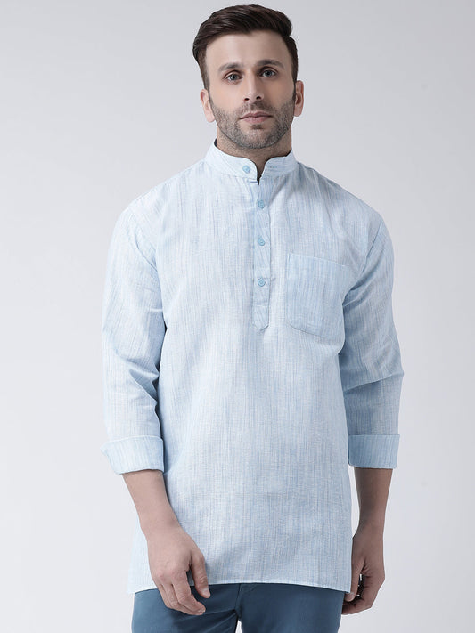 RIAG Blue Color Long Sleeves Men's Cotton Short Kurta