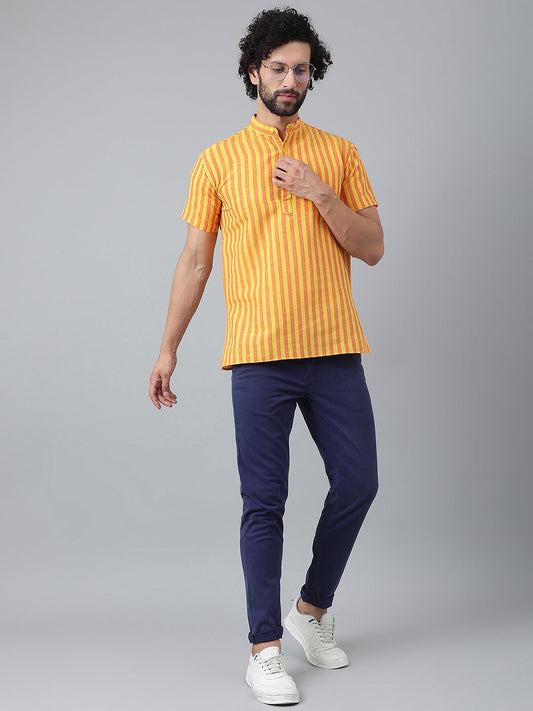 RIAG Yellow Color Short Sleeves Casual Men's Cotton Short Kurta