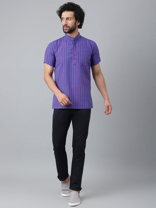 RIAG Navy Blue Color Short Sleeves Casual Men's Cotton Short Kurta