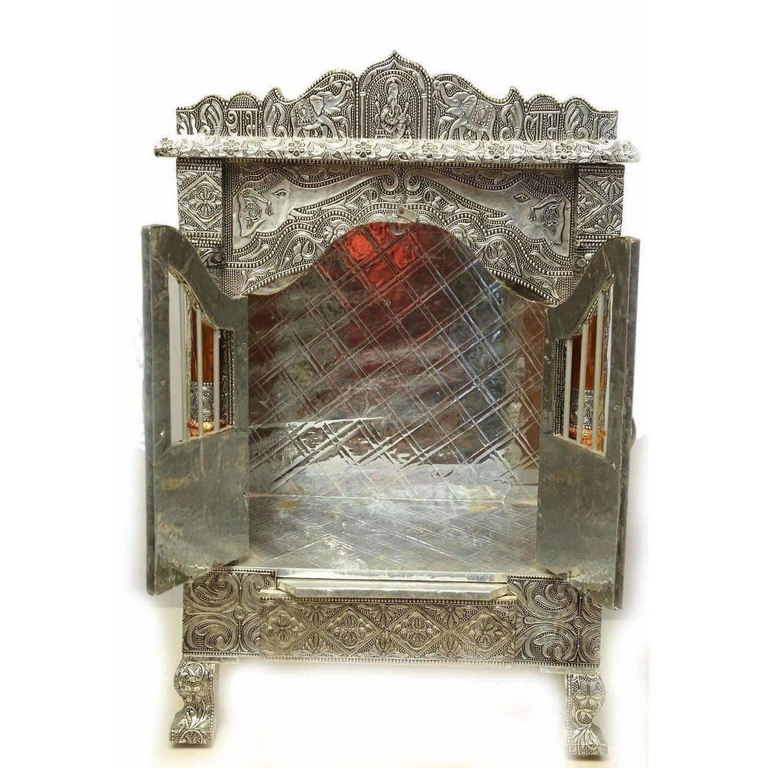 Silver Coated and Copper 2 Door Open Pooja Mandir / Pooja Mandiram Silver Coated and Copper - Grab2buy