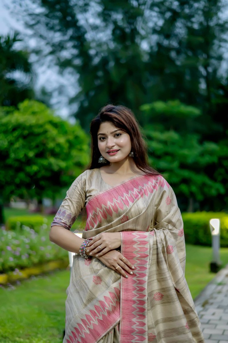 Aastha Fashion Red Thread Woven Handloom Tussar Silk Saree with Blouse - Grab2buy