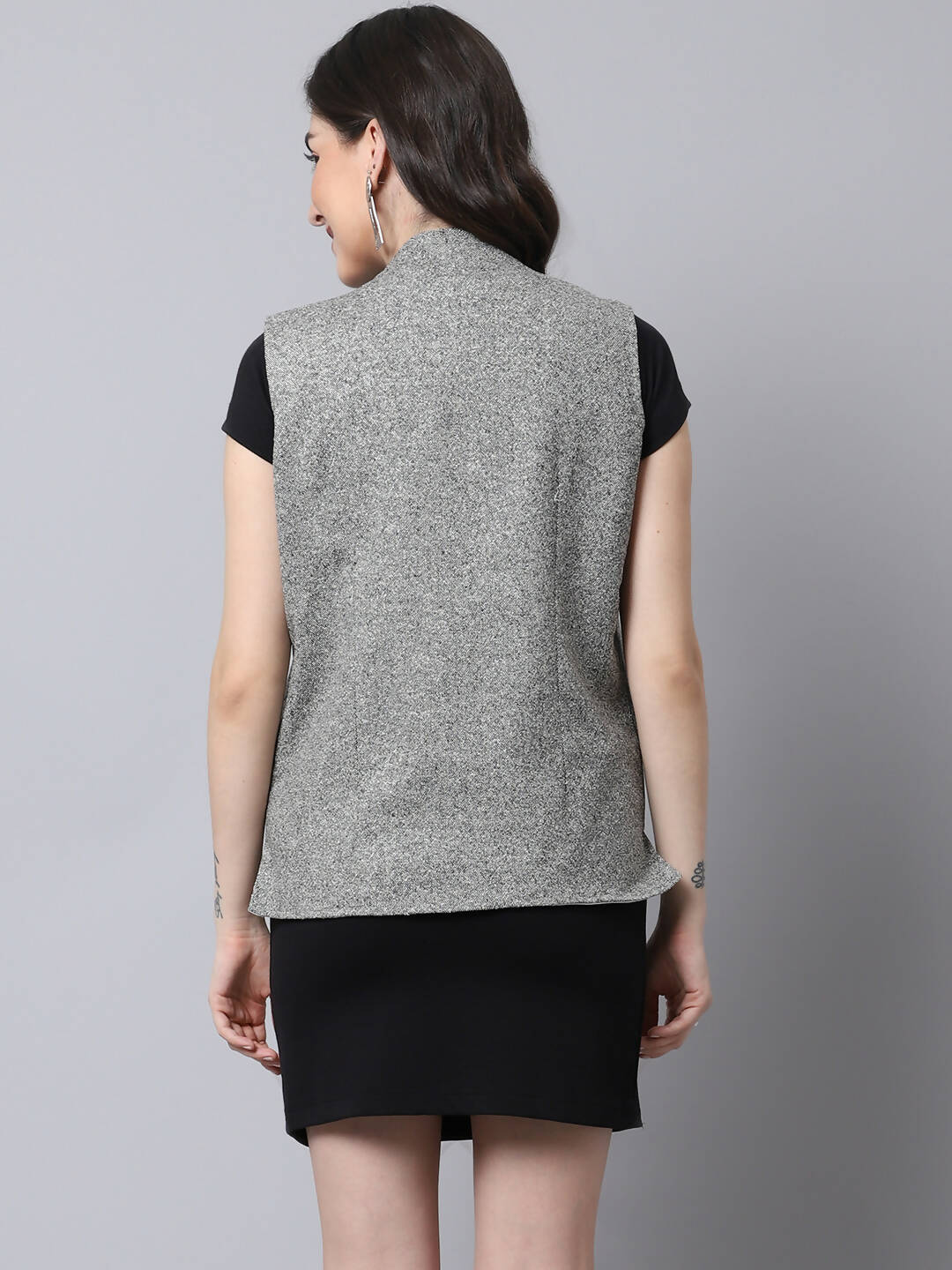 Even Apparels Grey Pure Wool Open Front Women's Waistcoat - Grab2buy