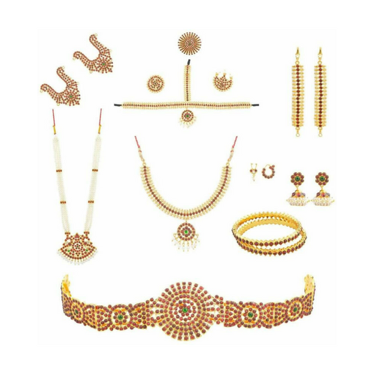 Elite trade Brass Gold Red Jewel Set Genie India