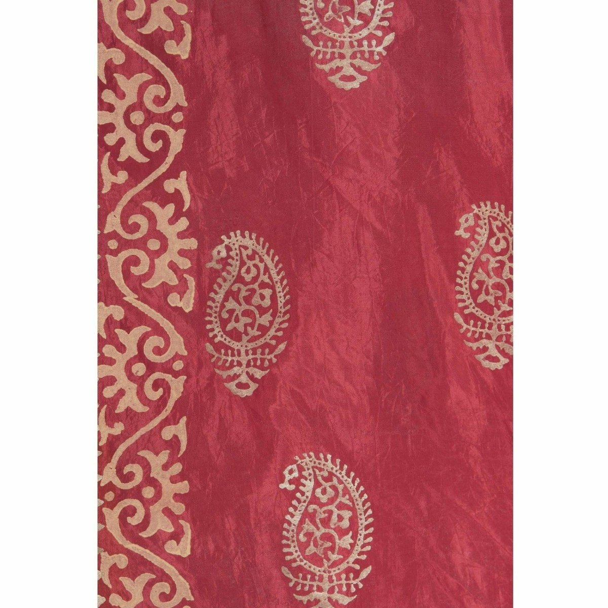 A R Silk Women's Gold Print Silk Mehroon Dupattas and Chunnis