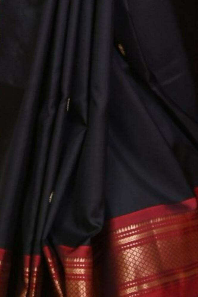 Very Much Indian Traditional Black Pure Silk Paithani With Red Border & Double Pallu - Grab2buy