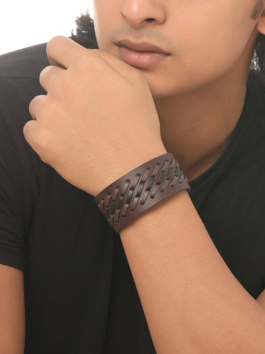 NVR Men's Brown Leather Bracelet