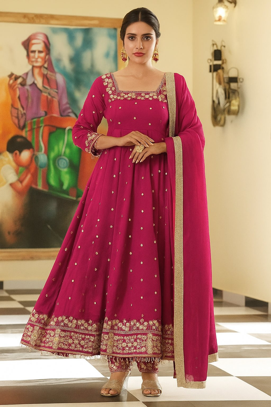Yash Enterprise Rani Pink Silk Embroidery Party Wear Suit Set Grab2Buy Yash Enterprise Grab2Buy