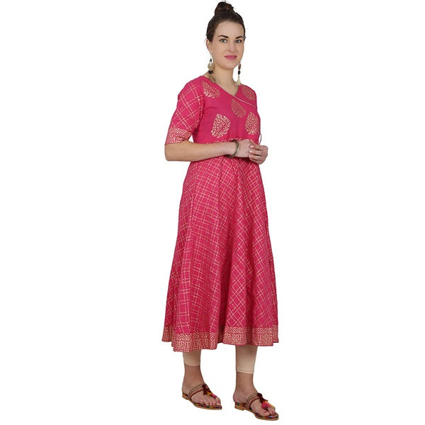 Cheera Angrakha Checkered Foil Printed Kurta With Doori Tassels