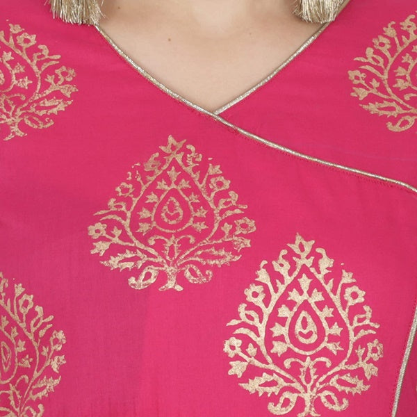 Cheera Angrakha Checkered Foil Printed Kurta With Doori Tassels