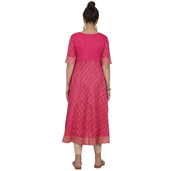 Cheera Angrakha Checkered Foil Printed Kurta With Doori Tassels