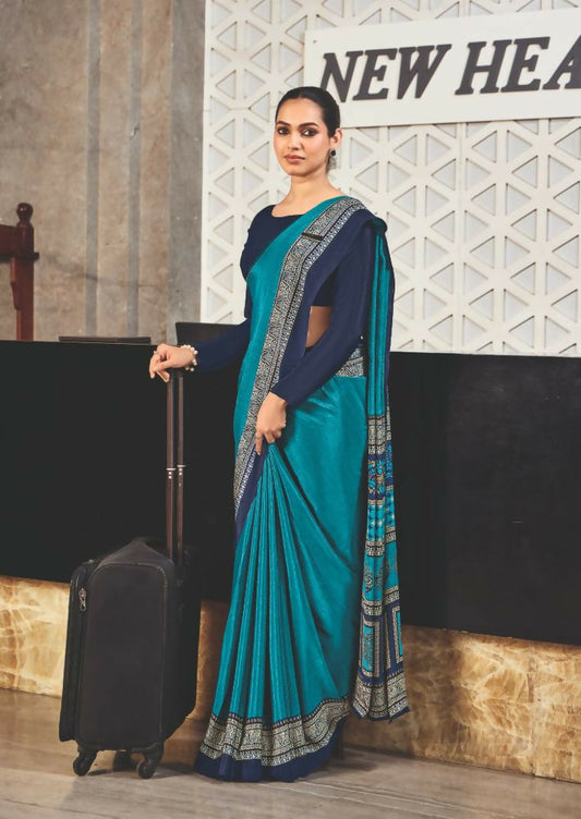 Joban Fashion Blue Crepe Silk with Traditional Print Saree