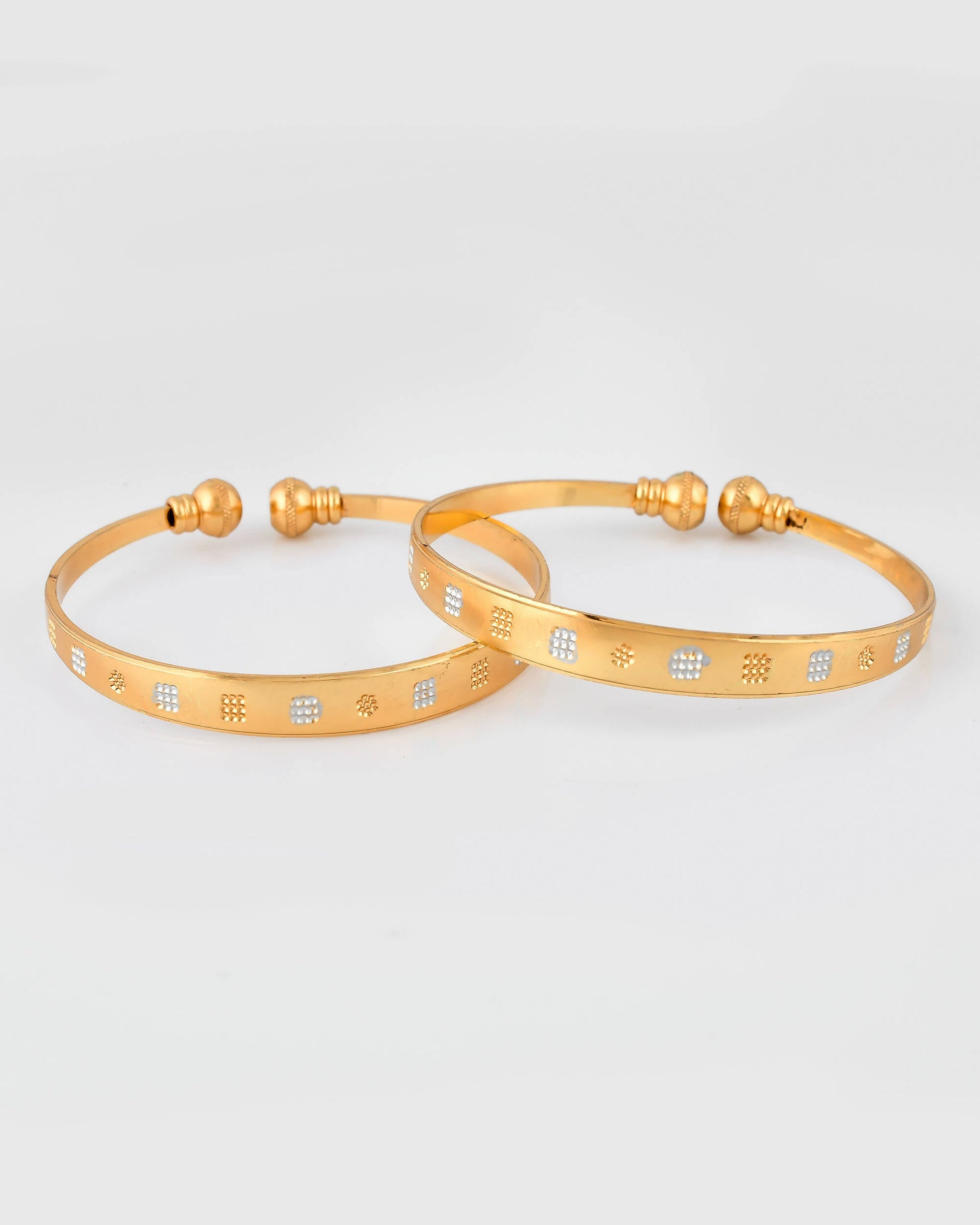 VOJ Stainless Steel Beads Gold-plated Bangle Set (Pack of 2) - Grab2buy