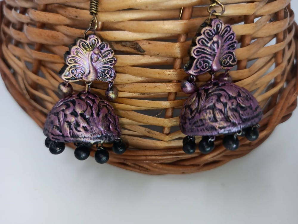 Terracotta Peacock Dazzling Temple Earrings