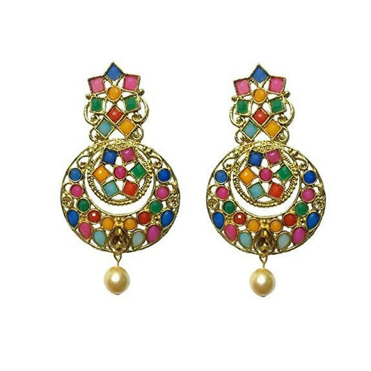Tiaraa Multicolor Stone Golden Fashion Earrings - Grab2buy