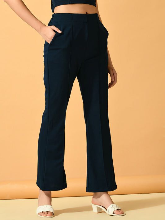 Myshka Women's Navy Blue Flared Party Trouser