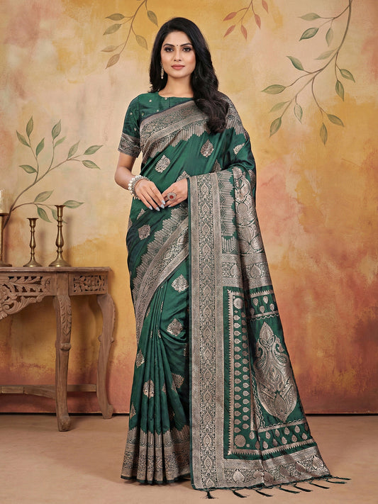 Anaita D Green Silk Blend Woven Saree With Blouse