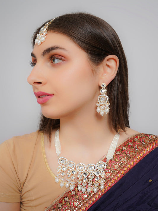 Divisha Alloy Gold-plated White Artificial Pearl Jewellery Set | Grab2Buy