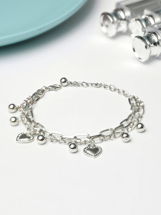Priyaasi Women Silver Plated Heart Link Bracelet | Grab2Buy