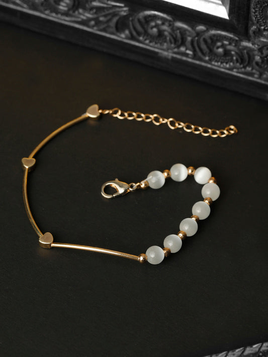 Priyaasi Women White Pearls Rose Gold-Polished Link Bracelet | Grab2Buy