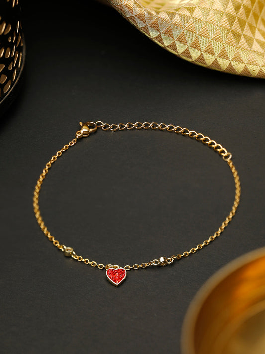 Priyaasi Women Red Stones Gold-Polished Heart Link Bracelet | Grab2Buy