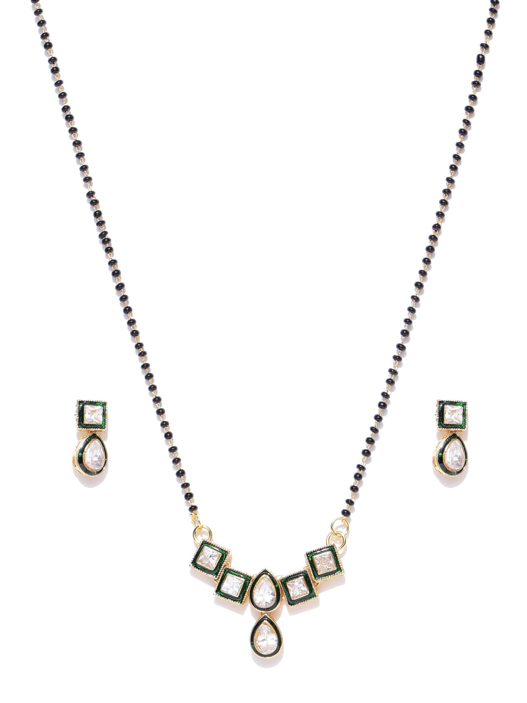 Priyaasi Gold Finish American Diamond Mangalsutra With Earrings Set For Women - Grab2buy
