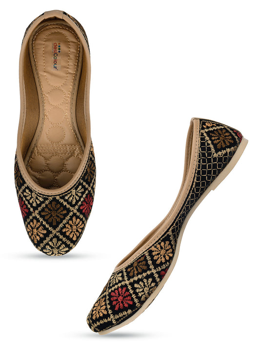 Desi Colour Women Indian Ethnic Footwear-Black Thread Work 2