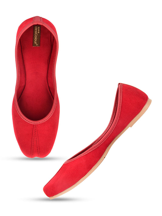 Desi Colour Women Indian Ethnic Footwear-Basic Suede -Red