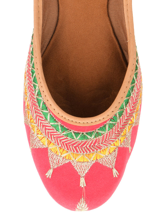Desi Colour Women Indian Ethnic Footwear-New Mid Range- Pink Zari