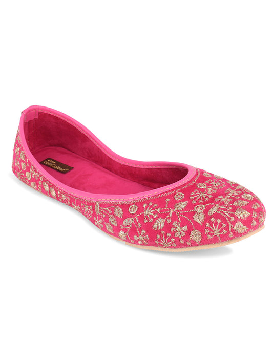 Desi Colour Women Indian Ethnic Footwear-Cushioned Pink Emb