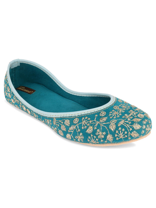 Desi Colour Women Indian Ethnic Footwear-Cushioned Green Emb