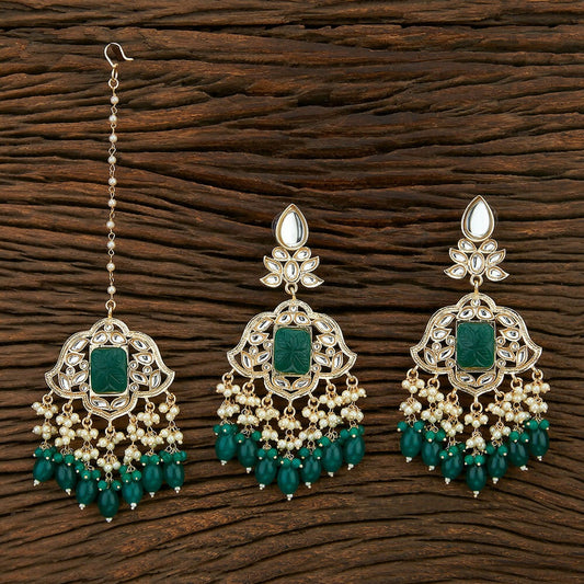 Joban Fashion Women Kundan Pearl, Onyx Stone Golden White Green Earring Tika - Distacart