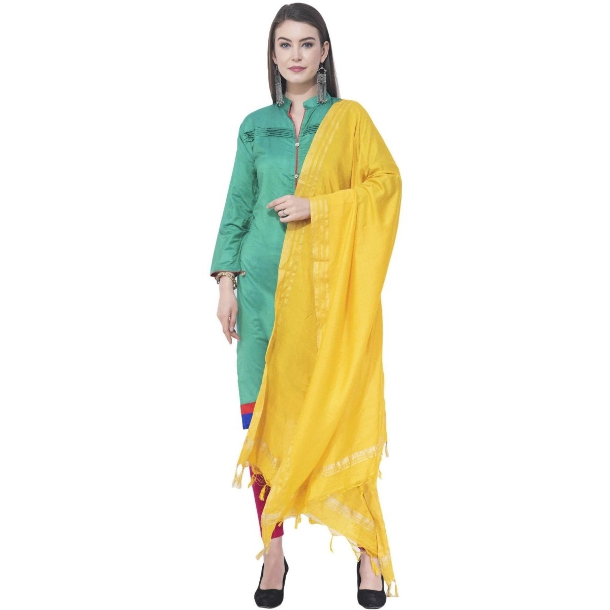 A R SILK Lemon Color Golden border Cotton Dupattas and Chunnis