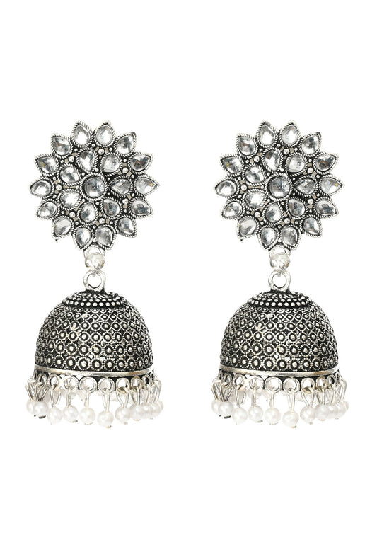 Mominos Fashion Joharkamal Kundan work Jhumka with White Beads - Grab2buy