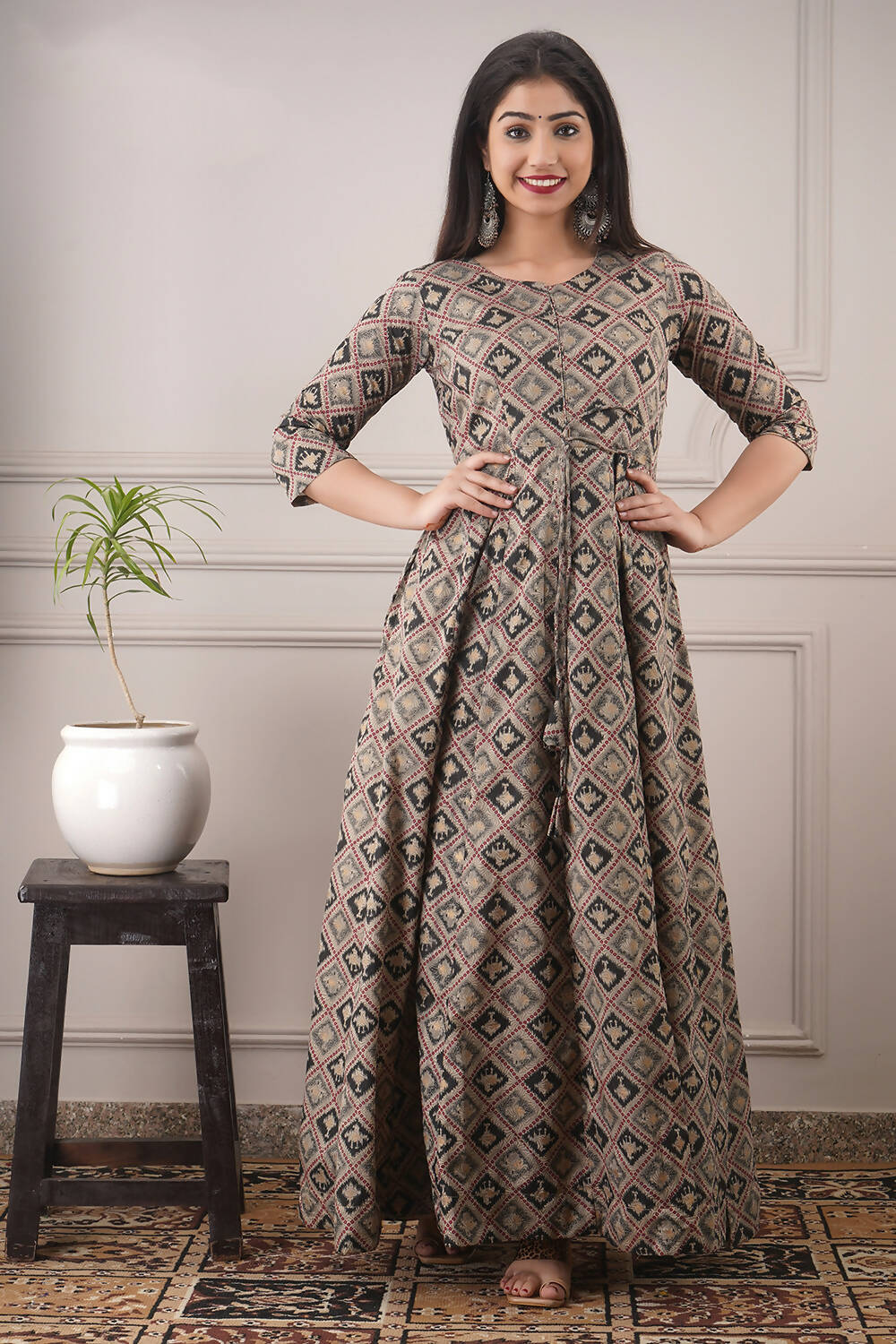 Partywear Designer Hand Screen and Foil Print Multi Pure chanderi Gown - Anbazaar - Grab2buy