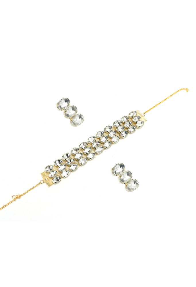 Mominos Fashion Johar Kamal Gold-Plated Finish Stone Choker For Women (White) - Grab2buy