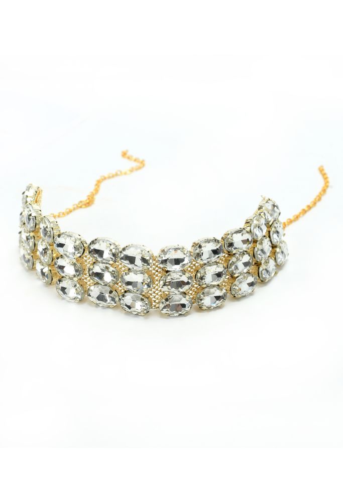 Mominos Fashion Johar Kamal Gold-Plated Finish Stone Choker For Women (White) - Grab2buy
