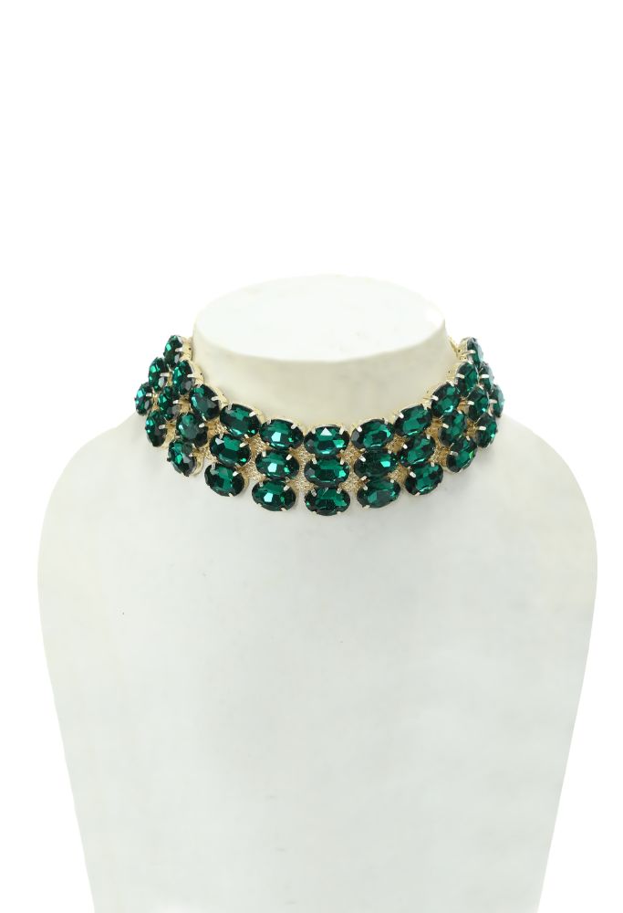 Mominos Fashion Johar Kamal Gold-Plated Finish Stone Choker For Women (Green) - Grab2buy