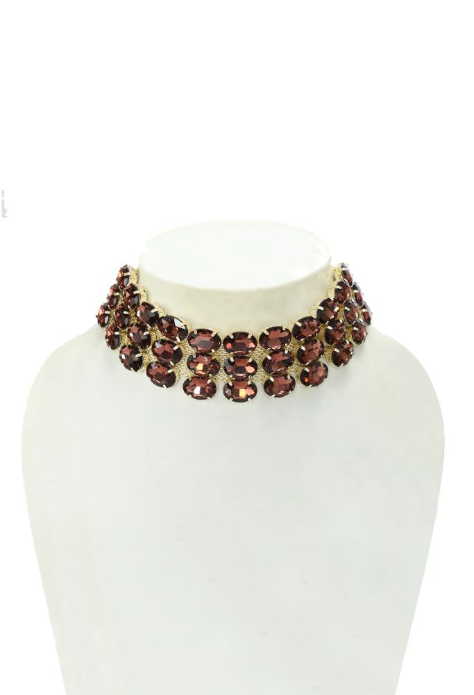 Mominos Fashion Johar Kamal Gold-Plated Finish Stone Choker For Women (Brown) - Grab2buy