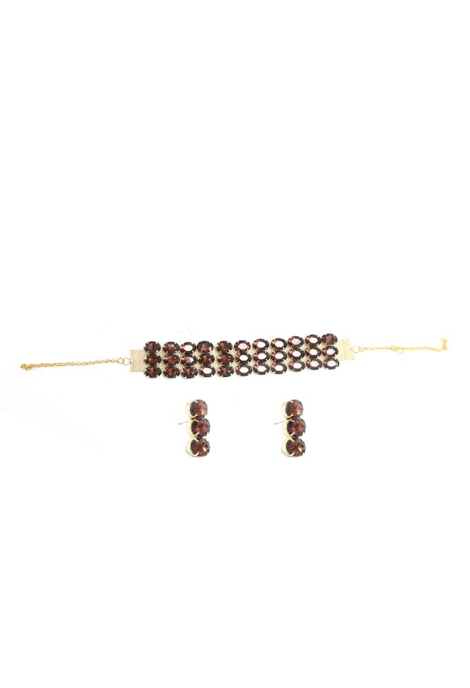 Mominos Fashion Johar Kamal Gold-Plated Finish Stone Choker For Women (Brown) - Grab2buy
