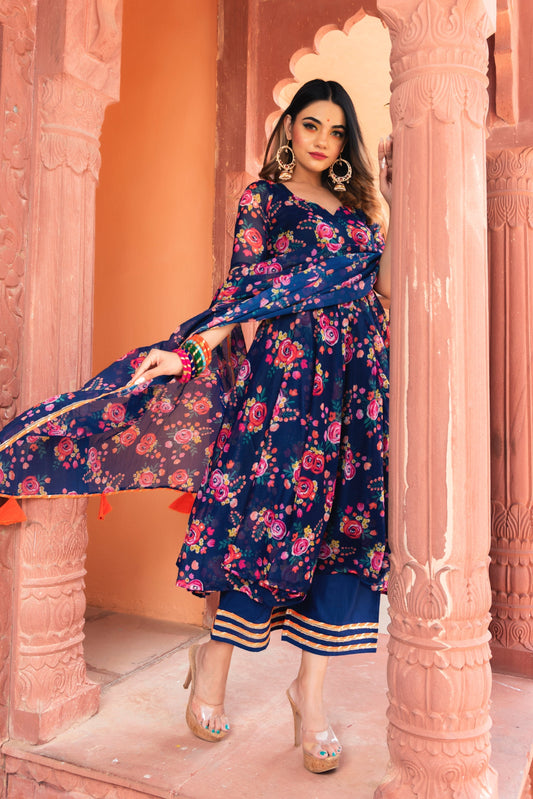 Pomcha Jaipur Manjari Organza Phool Jaal Anarkali Set