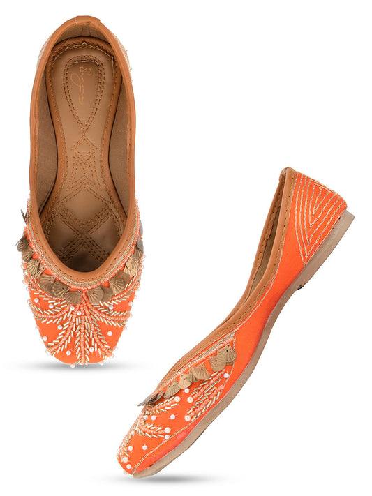Desi Colour Women Indian Ethnic Footwear-Orange Copper Drop