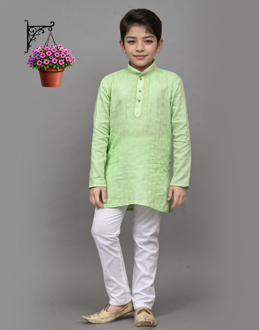 Bluesaanchi Lime Green Self-Design Embroidered Kurta Set – Playful & Festive for Your Little One | Swadesiicart