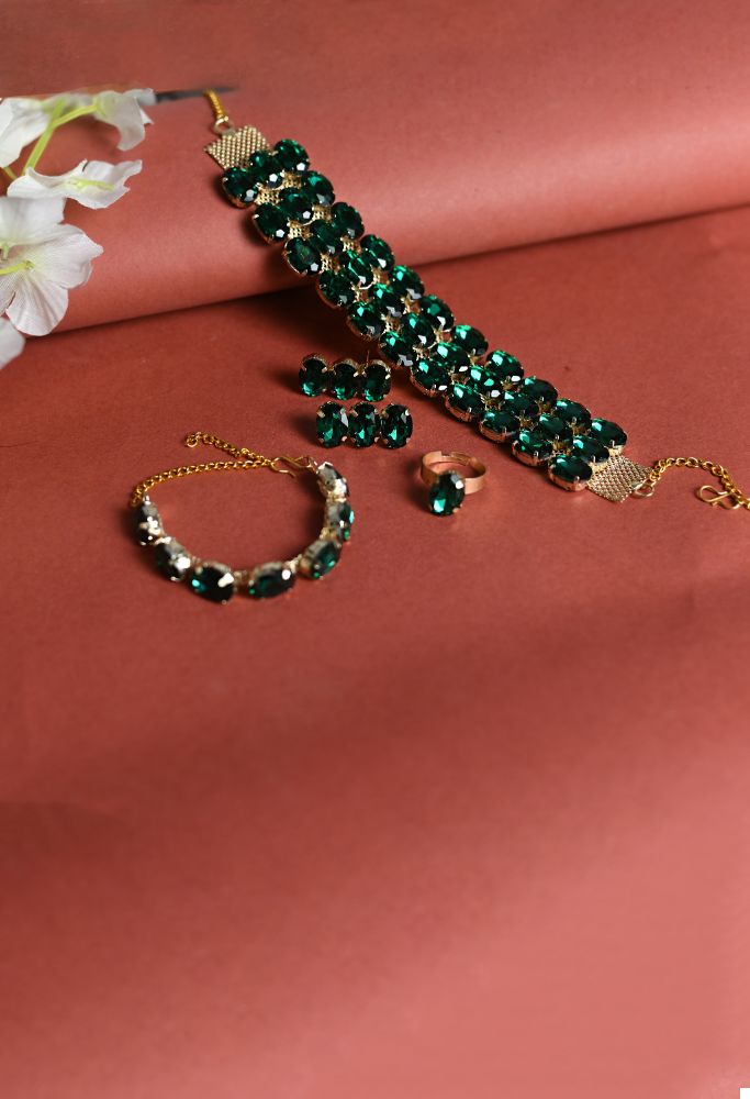 Mominos Fashion Johar Kamal Gold-Plated Finish Stone Choker For Women (Green) - Grab2buy