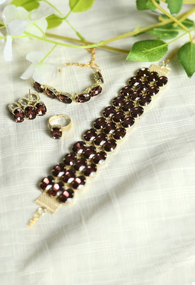 Mominos Fashion Johar Kamal Gold-Plated Finish Stone Choker For Women (Brown) - Grab2buy