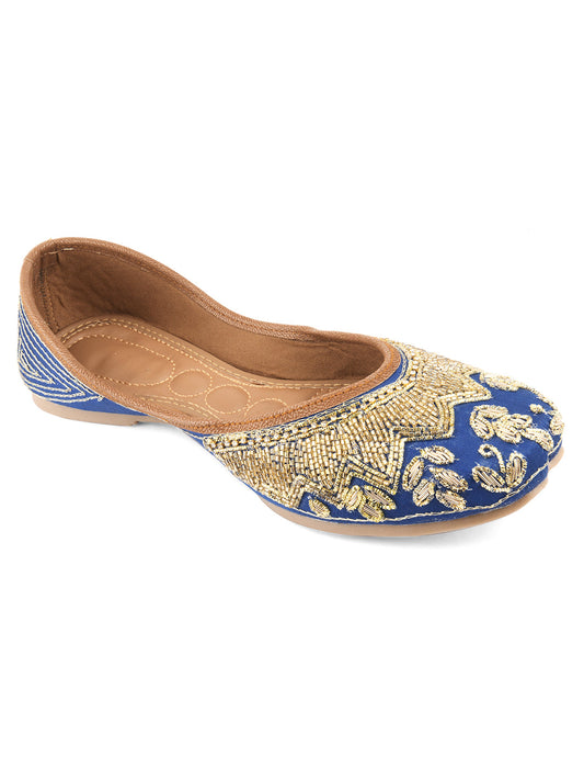 Desi Colour Women Indian Ethnic Footwear-Royal Blue Emb