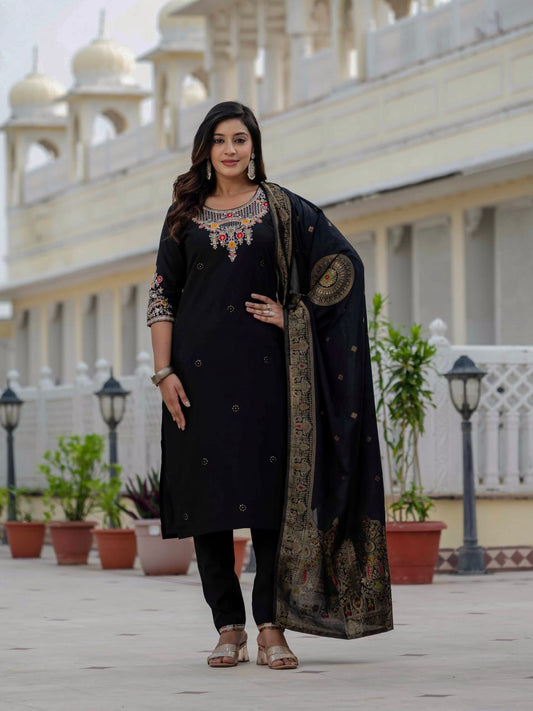 Lehenga Mart Designer Ready To Wear Kurta Pant With Dupatta For Women-Black