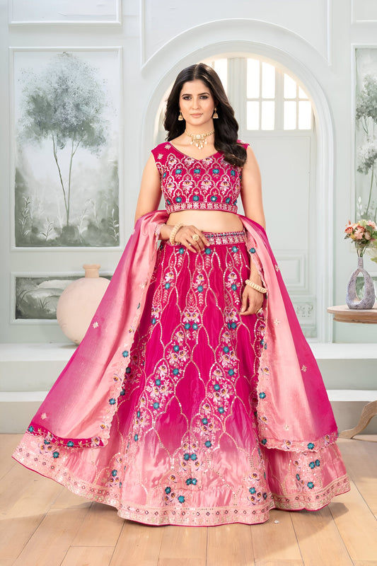Lehenga Mart Pink Chinon Desigenr Wedding Lehnega Choli