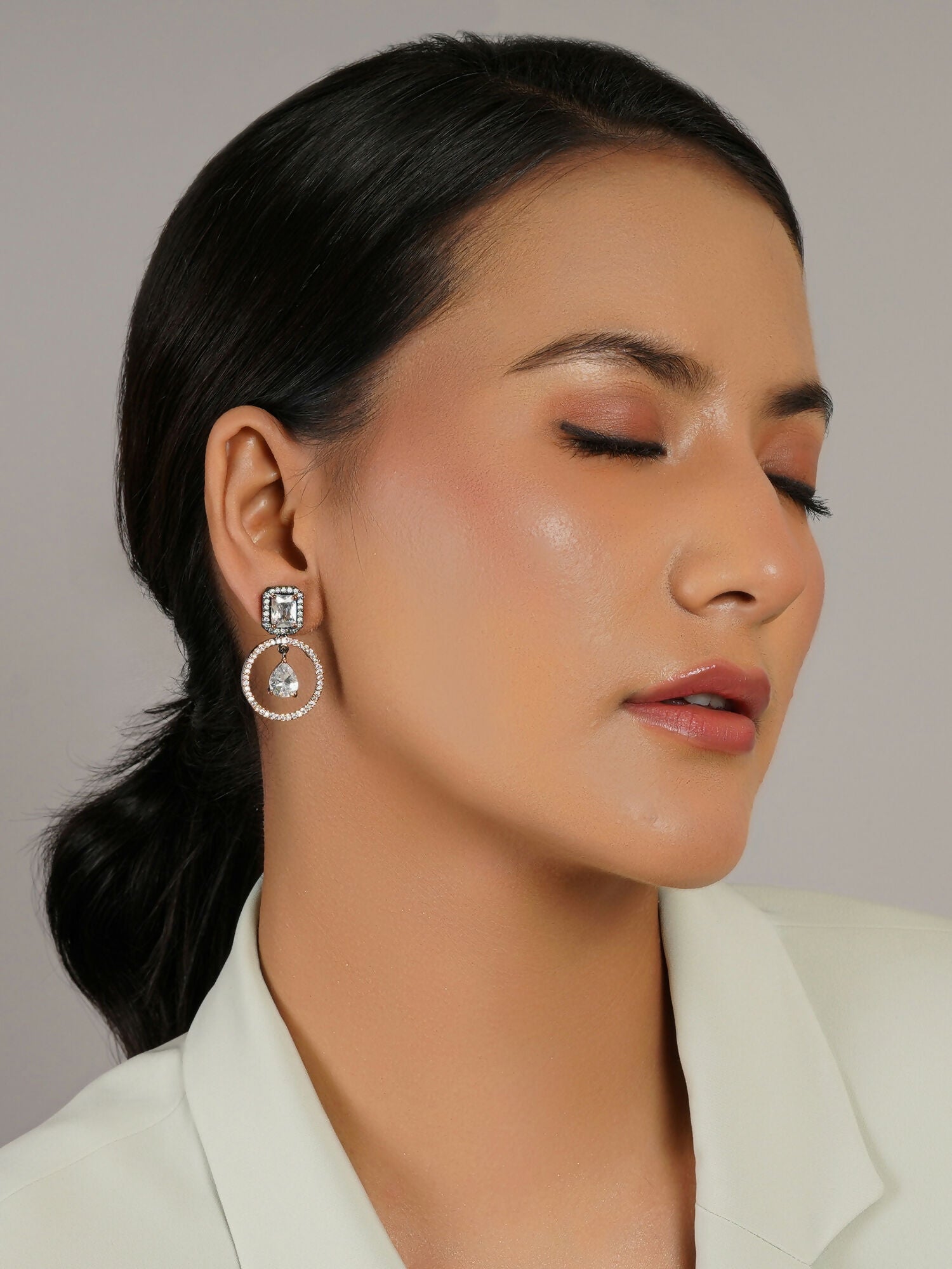 Stone kundan earrings (white) - Ruby Raang - Grab2buy